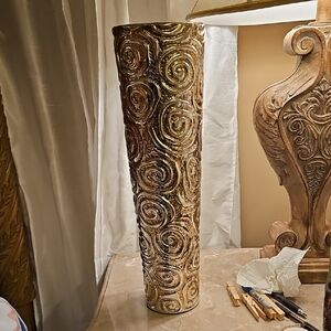 Huge Elegant Swirl Pattern Vase - Brand New 19"Hx6"W Silver And Gold